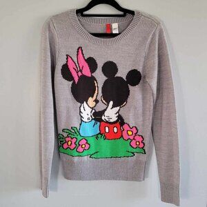 Disney Mickey and Minnie Mouse Grey knit sweater. EUC